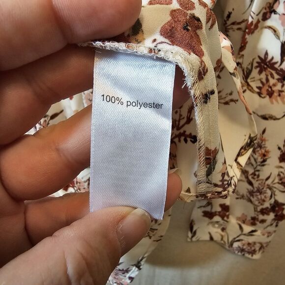 MAURICES Collared V-Neck Top Cream With Pink Floral Design Long Sleeve XXL - Picture 5 of 8